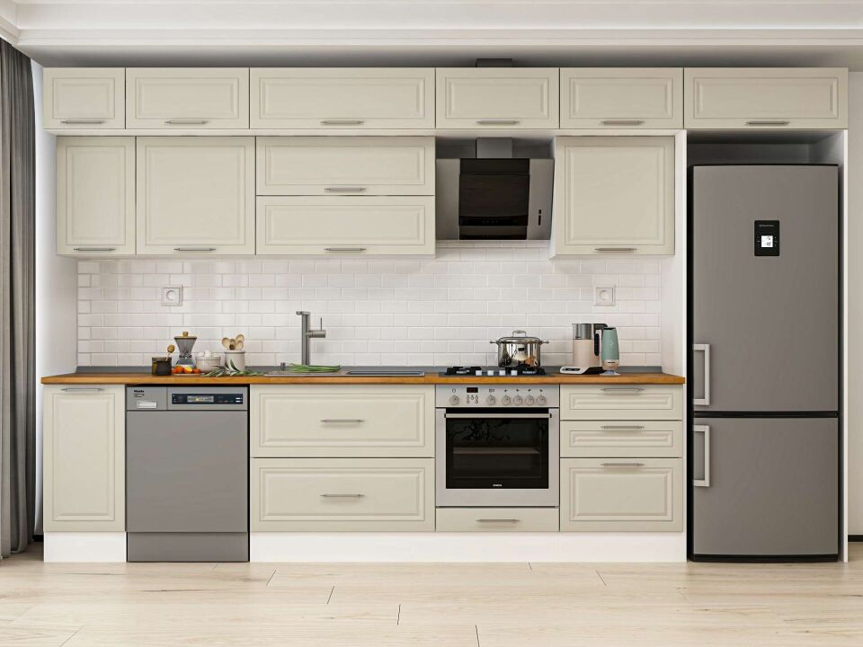 Alvinka 390X240 Cm Klasik Mebran Mutfak Dolabı Mb-E90S40S60-2 Mebran | Kumtaşı - Mdf