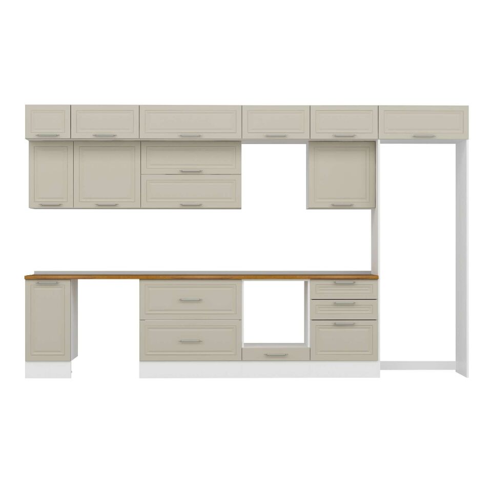 Alvinka 390X240 Cm Klasik Mebran Mutfak Dolabı Mb-E90S40S60-2 Mebran | Kumtaşı - Mdf