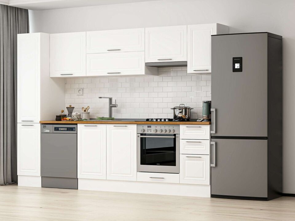 Alvinka 280X210 Cm Klasik Mebran Mutfak Dolabı Beyaz Beyaz Mb-E80B40S40-1