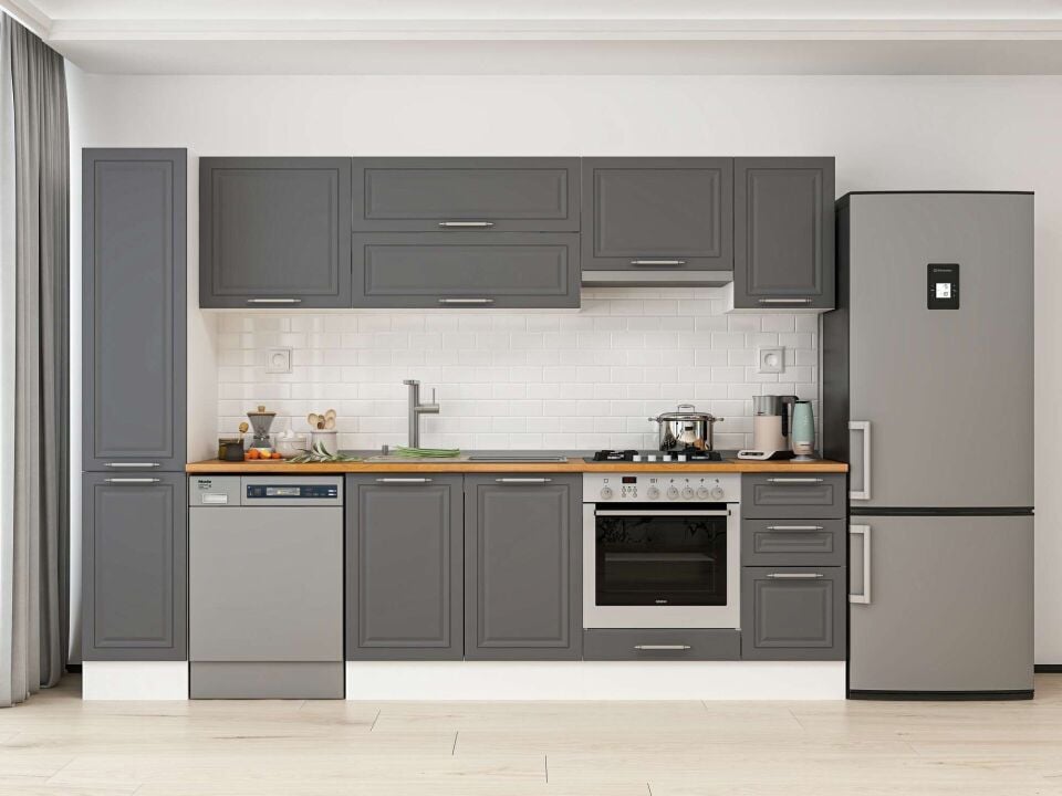 Alvinka 280X210 Cm Klasik Mebran Mutfak Dolabı Beyaz Beyaz Mb-E80B40S40-1