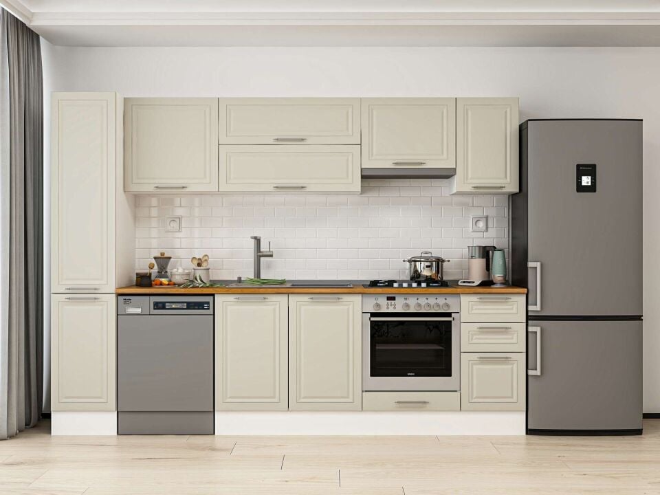 Alvinka 280X210 Cm Klasik Mebran Mutfak Dolabı Beyaz Beyaz Mb-E80B40S40-1