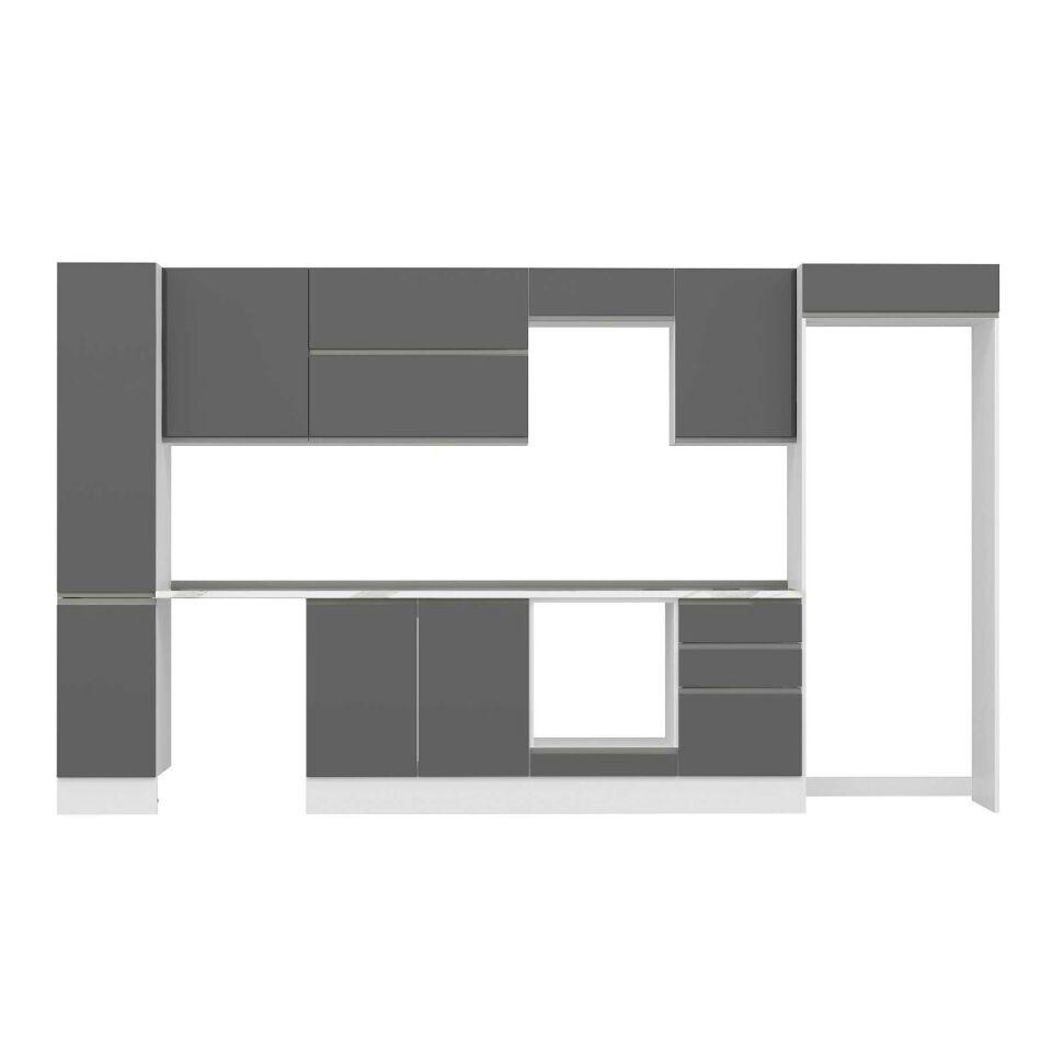 Alvinka 370X222 Cm High Gloss Mutfak Dolabı Mbb-E80B40S50-2 High Gloss | Antrasit - Mdf