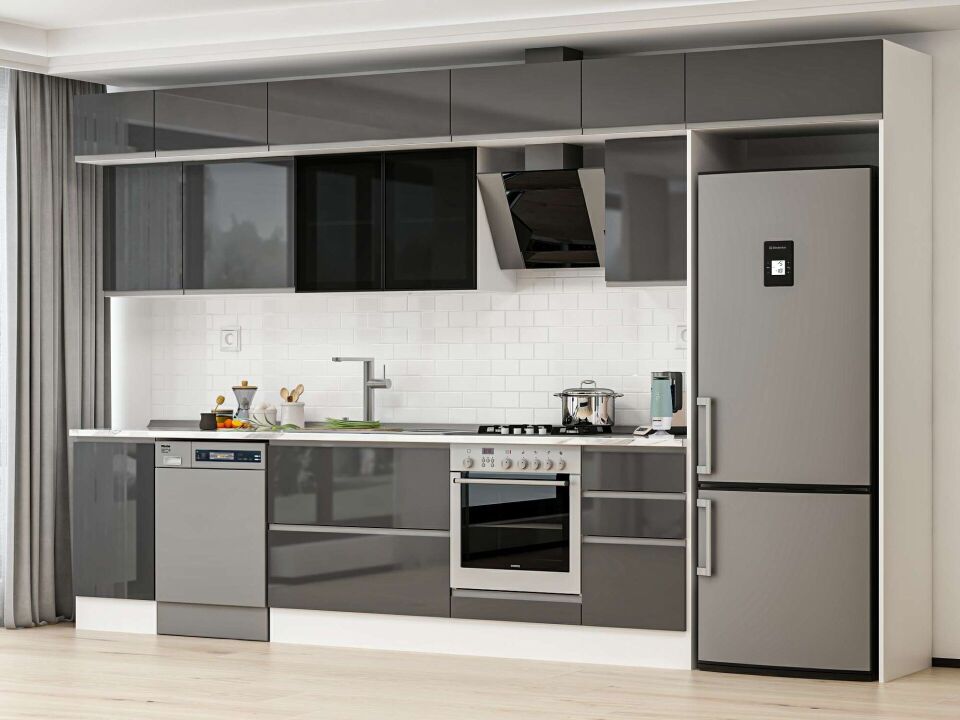 Alvinka 380X240 Cm High Gloss Mutfak Dolabı Mb-E90S45S45-3 High Gloss | Antrasit - Mdf