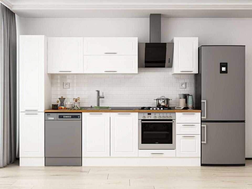 Alvinka 280X210 Cm Klasik Mebran Mutfak Dolabı Beyaz Beyaz Mb-E80B40S40-2