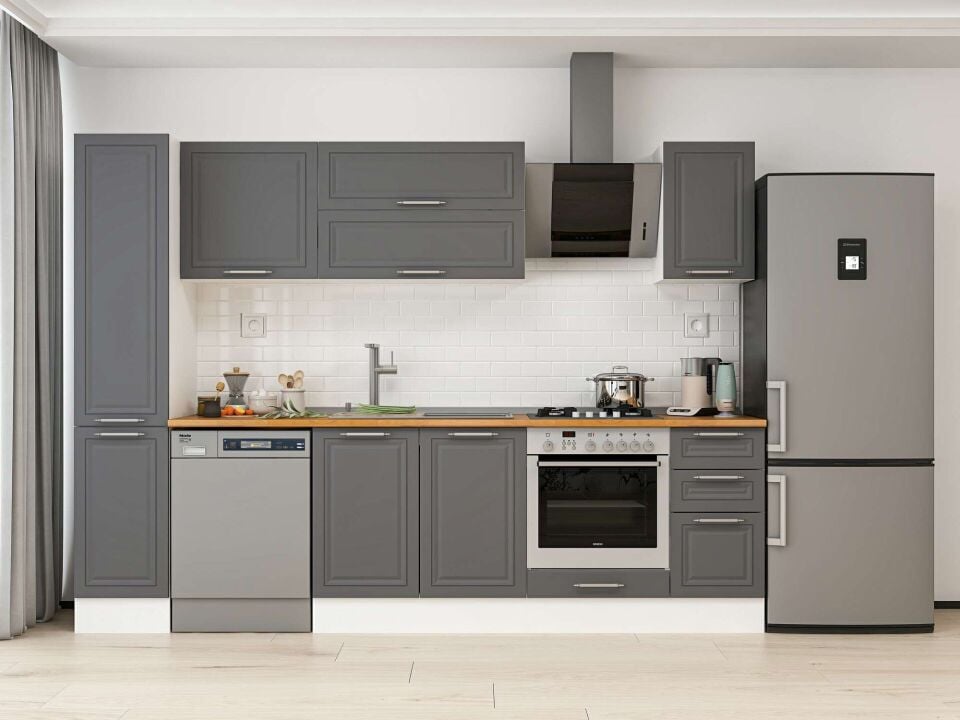 Alvinka 280X210 Cm Klasik Mebran Mutfak Dolabı Beyaz Beyaz Mb-E80B40S40-2