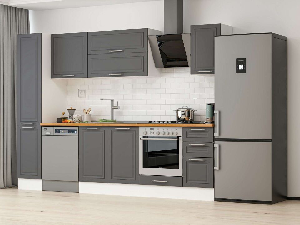 Alvinka 280X210 Cm Klasik Mebran Mutfak Dolabı Beyaz Beyaz Mb-E80B40S40-2