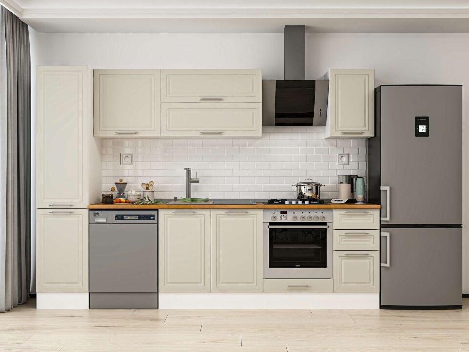 Alvinka 295X210 Cm Klasik Mebran Mutfak Dolabı Mb-E90B45S40-2 Mebran | Kumtaşı - Mdf