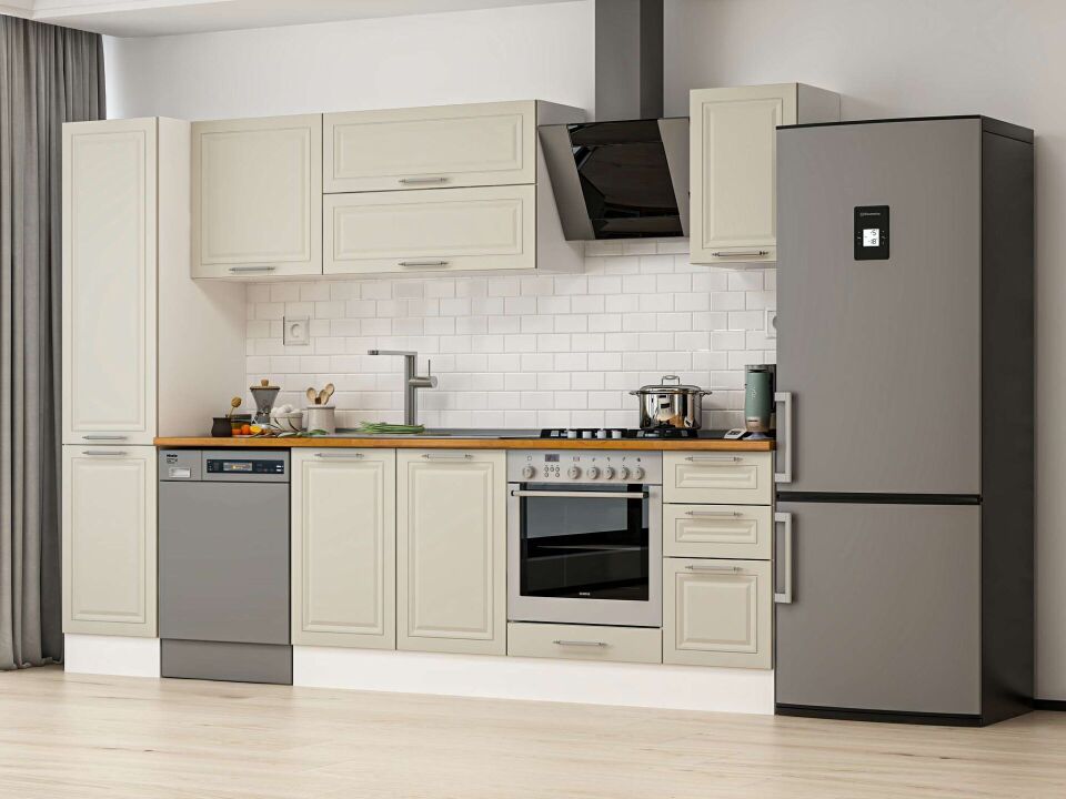 Alvinka 295X210 Cm Klasik Mebran Mutfak Dolabı Mb-E90B45S40-2 Mebran | Kumtaşı - Mdf