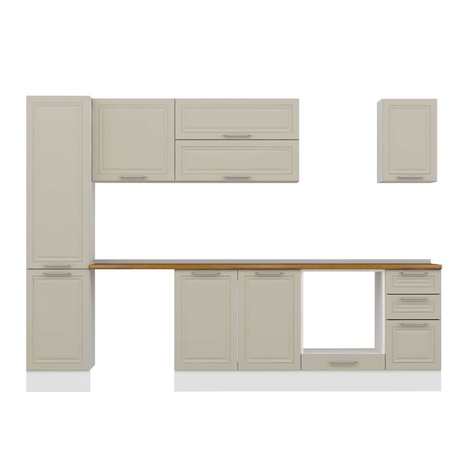 Alvinka 295X210 Cm Klasik Mebran Mutfak Dolabı Mb-E90B45S40-2 Mebran | Kumtaşı - Mdf