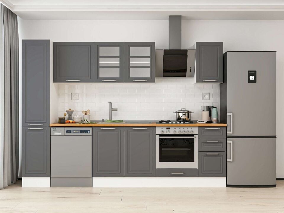 Alvinka 280X210 Cm Klasik Mebran Mutfak Dolabı Beyaz Beyaz Mb-E80B40S40-3