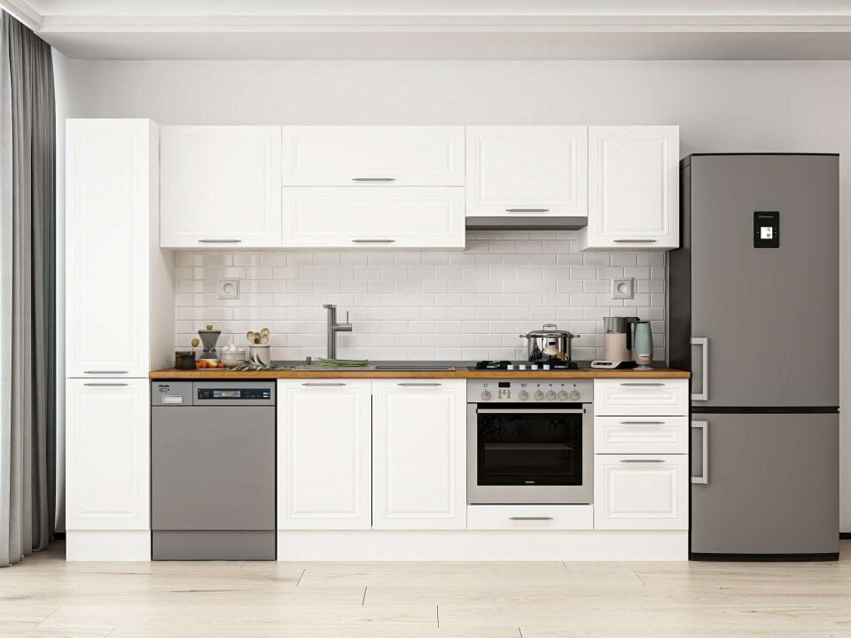 Alvinka 285X210 Cm Klasik Mebran Mutfak Dolabı Beyaz Beyaz Mb-E80B40S45-1