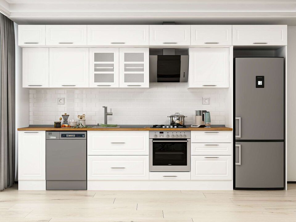 Alvinka 390X240 Cm Klasik Mebran Mutfak Dolabı Mb-E90S40S60-3 Mebran | Beyaz - Mdf