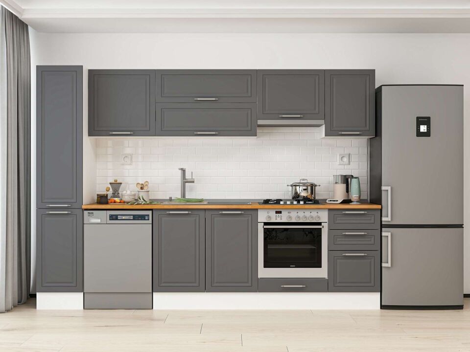 Alvinka 285X210 Cm Klasik Mebran Mutfak Dolabı Beyaz Beyaz Mb-E80B40S45-1