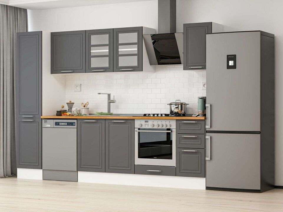 Alvinka 295X210 Cm Klasik Mebran Mutfak Dolabı Mb-E90B45S40-3 Mebran | Antrasit - Suntalam