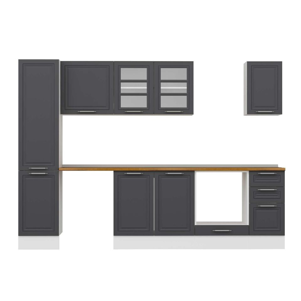Alvinka 295X210 Cm Klasik Mebran Mutfak Dolabı Mb-E90B45S40-3 Mebran | Antrasit - Suntalam