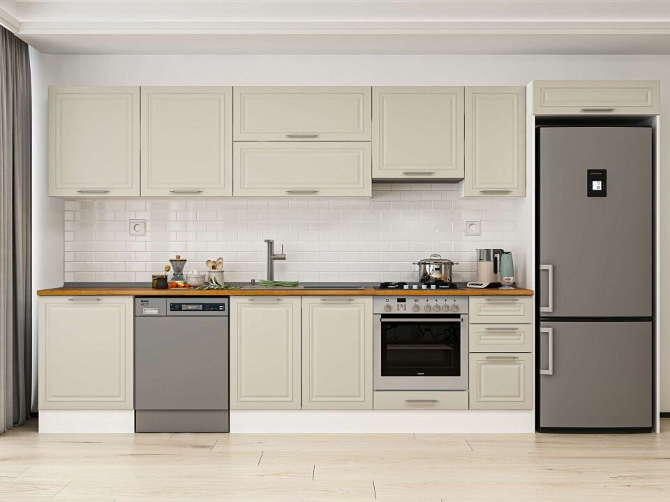 Alvinka 390X222 Cm Klasik Mebran Mutfak Dolabı Mb-E90S60S40-1 Mebran | Kumtaşı - Mdf
