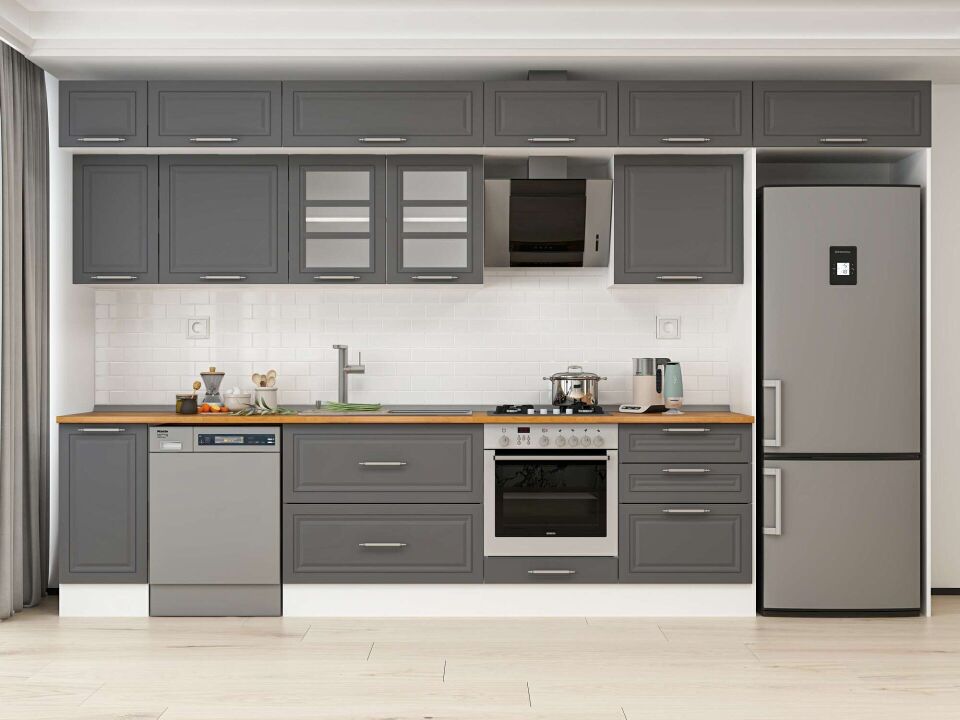 Alvinka 390X240 Cm Klasik Mebran Mutfak Dolabı Mb-E90S40S60-3 Mebran | Antrasit - Mdf