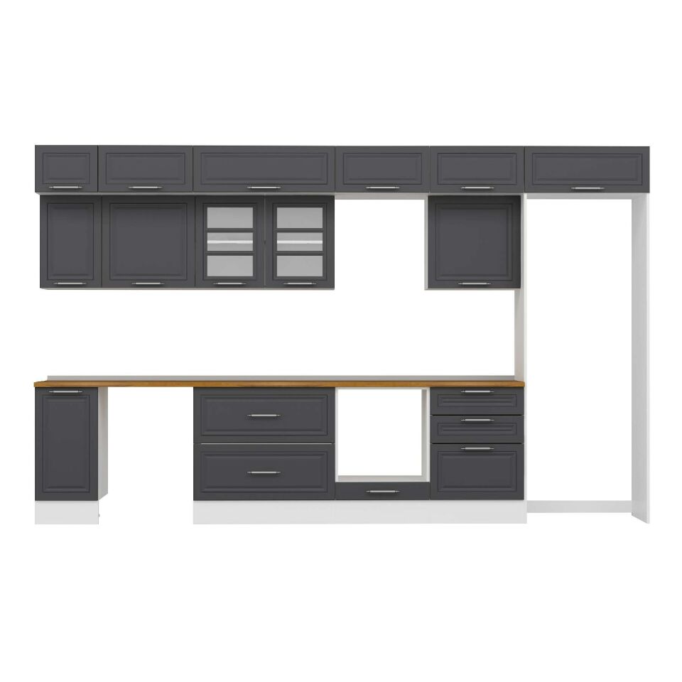 Alvinka 390X240 Cm Klasik Mebran Mutfak Dolabı Mb-E90S40S60-3 Mebran | Antrasit - Mdf