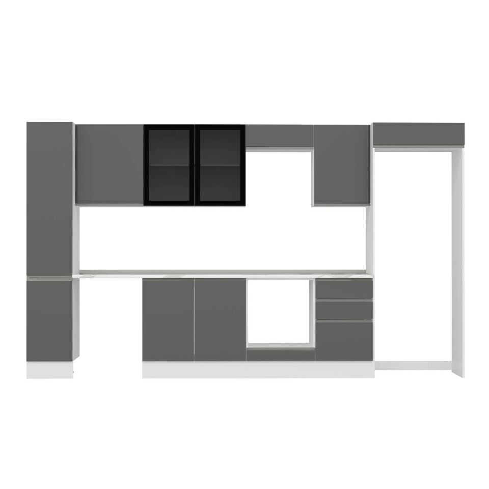 Alvinka 370X222 Cm High Gloss Mutfak Dolabı Mbb-E80B40S50-3 High Gloss | Antrasit - Mdf