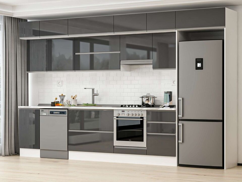 Alvinka 385X240 Cm High Gloss Mutfak Dolabı Mb-E90S45S50-1 High Gloss | Antrasit - Mdf