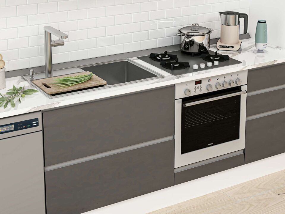 Alvinka 385X240 Cm High Gloss Mutfak Dolabı Mb-E90S45S50-1 High Gloss | Antrasit - Mdf