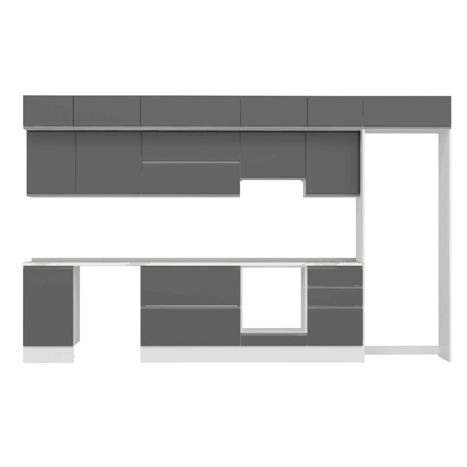 Alvinka 385X240 Cm High Gloss Mutfak Dolabı Mb-E90S45S50-1 High Gloss | Antrasit - Mdf
