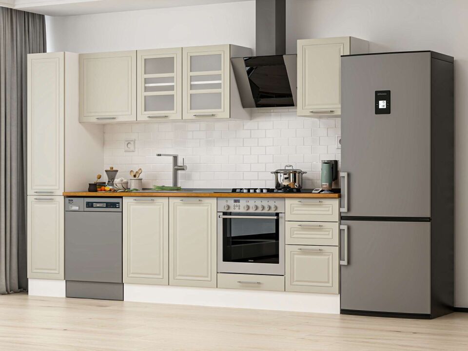 Alvinka 285X210 Cm Klasik Mebran Mutfak Dolabı Beyaz Beyaz Mb-E80B40S45-3