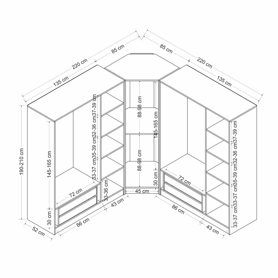 Minar Kale190 7 Kapaklı 4Ç Köşe Dolap Beyaz Mebran