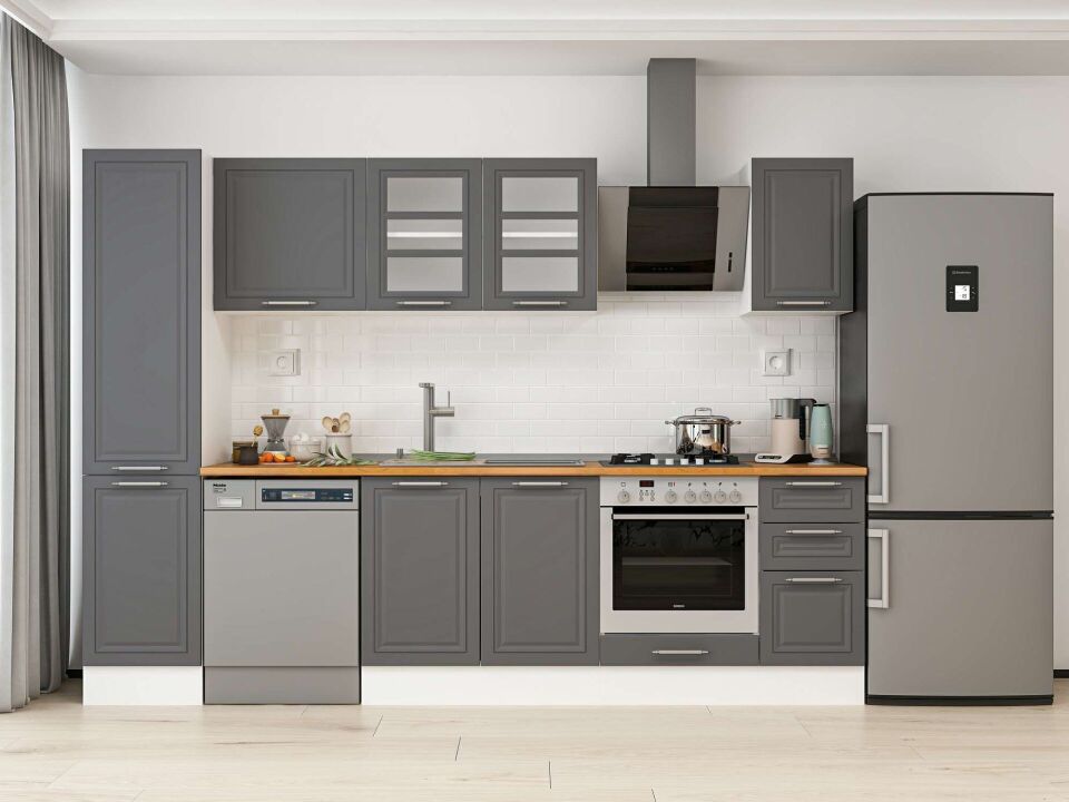 Alvinka 295X210 Cm Klasik Mebran Mutfak Dolabı Mb-E90B45S40-3 Mebran | Antrasit - Mdf