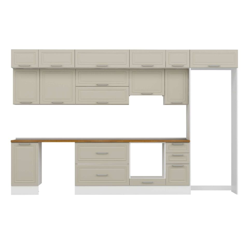 Alvinka 375X240 Cm Klasik Mebran Mutfak Dolabı Mb-E90S45S40-1 Mebran | Kumtaşı - Suntalam