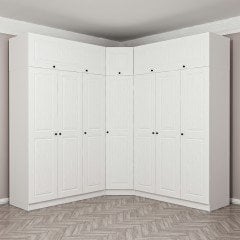 Minar Kale190 7 Kapaklı 4Ç Köşe Dolap + Yüklük Beyaz Mebran