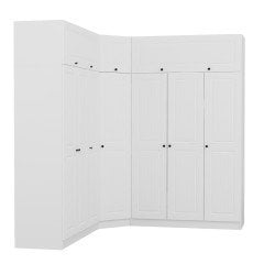 Minar Kale190 7 Kapaklı 4Ç Köşe Dolap + Yüklük Beyaz Mebran