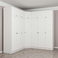 Minar Kale190 7 Kapaklı 4Ç Köşe Dolap + Yüklük Beyaz Mebran