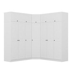 Minar Kale190 7 Kapaklı 4Ç Köşe Dolap + Yüklük Beyaz Mebran