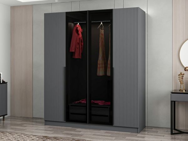 Kale Plus 4 Mebran Kapaklı 2Ç Dolap Antrasit Mebran Füme Cam 190CM