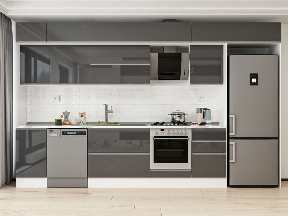 Alvinka 385X240 Cm High Gloss Mutfak Dolabı Mb-E90S45S50-2 High Gloss | Antrasit - Mdf