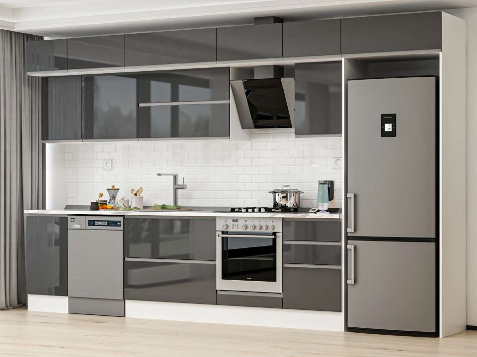 Alvinka 385X240 Cm High Gloss Mutfak Dolabı Mb-E90S45S50-2 High Gloss | Antrasit - Mdf