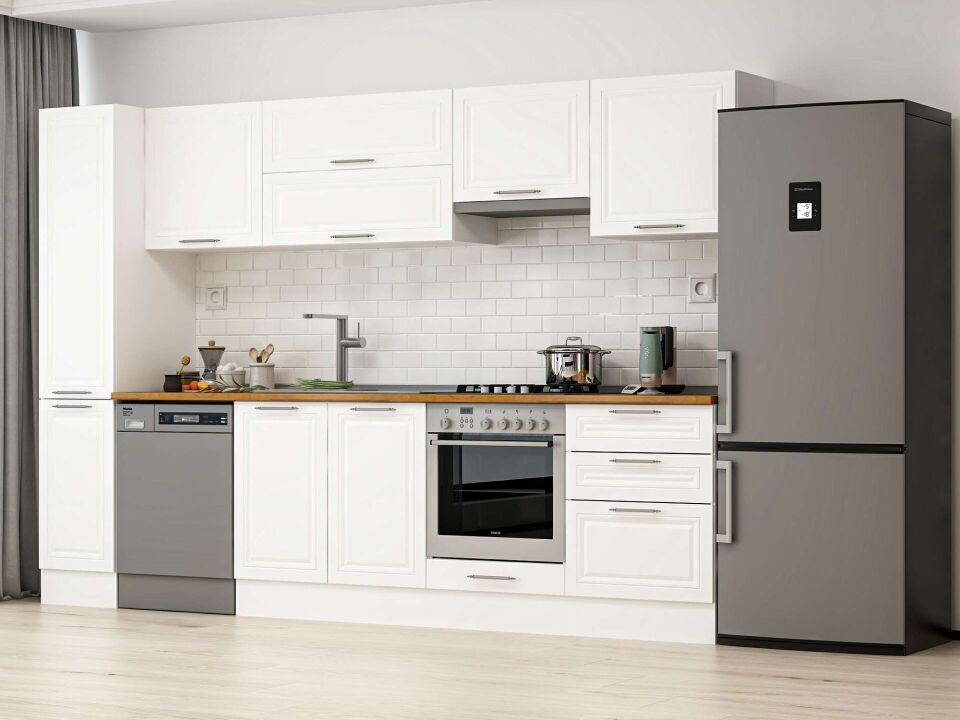 Alvinka 300X210 Cm Klasik Mebran Mutfak Dolabı Beyaz Beyaz Mb-E80B40S60-1