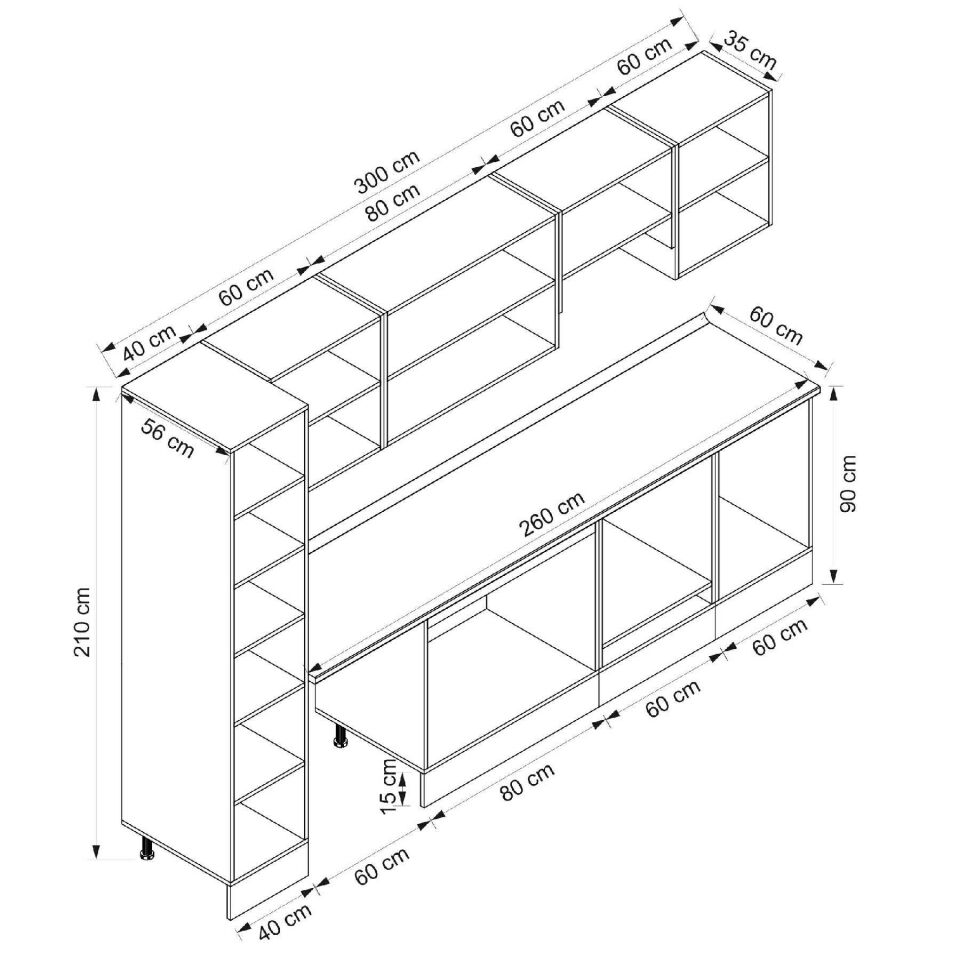 Alvinka 300X210 Cm Klasik Mebran Mutfak Dolabı Beyaz Beyaz Mb-E80B40S60-1