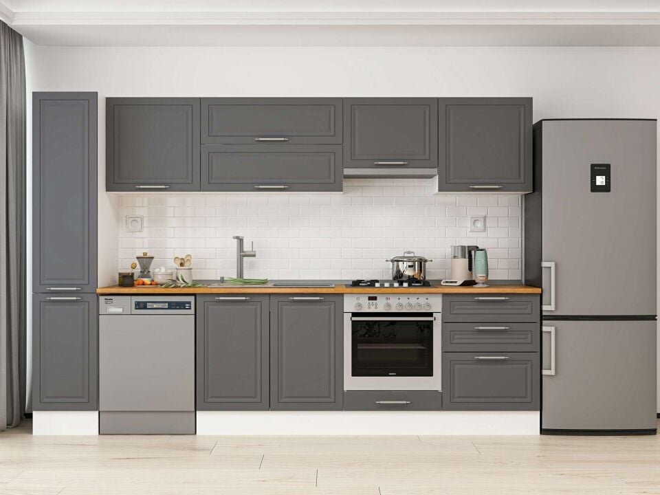 Alvinka 300X210 Cm Klasik Mebran Mutfak Dolabı Beyaz Beyaz Mb-E80B40S60-1
