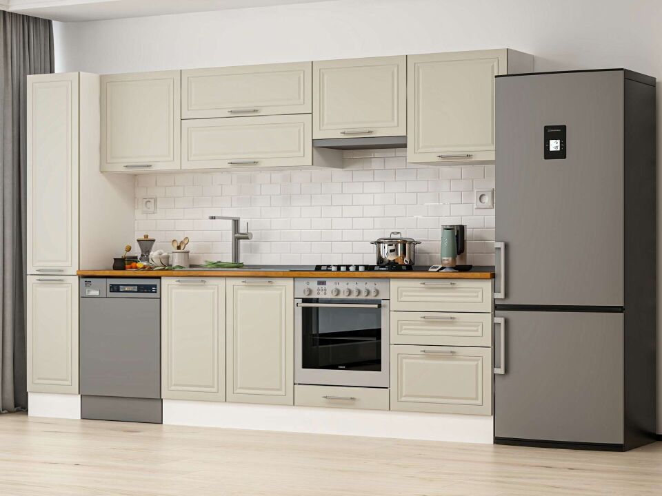 Alvinka 300X210 Cm Klasik Mebran Mutfak Dolabı Beyaz Beyaz Mb-E80B40S60-1