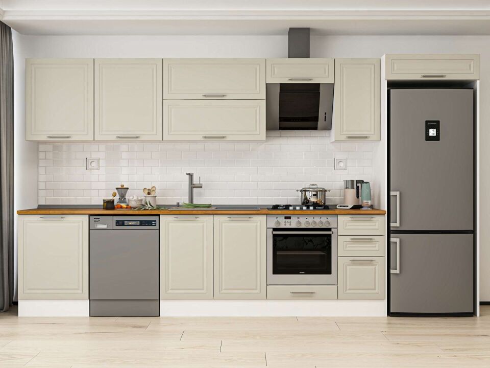 Alvinka 390X222 Cm Klasik Mebran Mutfak Dolabı Mb-E90S60S40-2 Mebran | Kumtaşı - Mdf