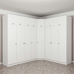 Minar Kale190 8 Kapaklı 4Ç Köşe Dolap + Yüklük Beyaz Mebran 255CM