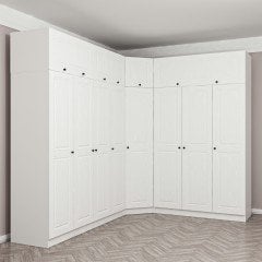 Minar Kale190 8 Kapaklı 4Ç Köşe Dolap + Yüklük Beyaz Mebran 255CM