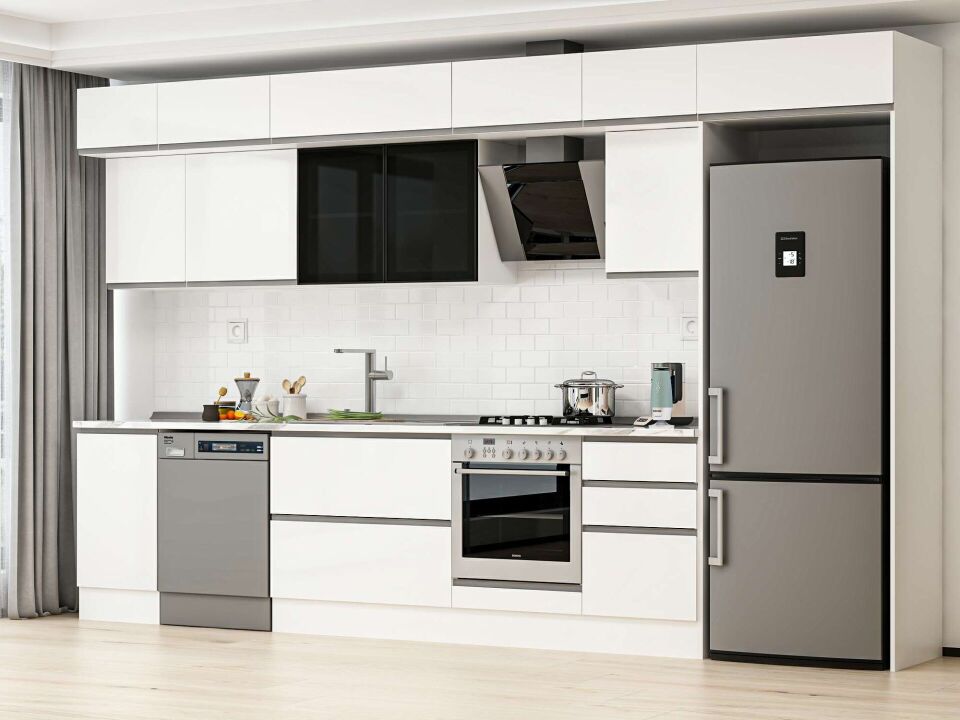 Alvinka 385X240 Cm High Gloss Mutfak Dolabı Mb-E90S45S50-3 High Gloss | Beyaz - Suntalam