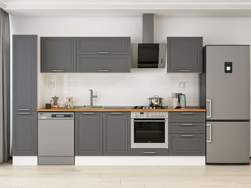 Alvinka 300X210 Cm Klasik Mebran Mutfak Dolabı Beyaz Beyaz Mb-E80B40S60-2
