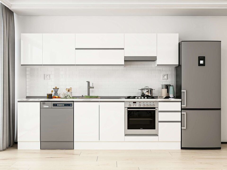 Alvinka 280X210 Cm High Gloss Mutfak Dolabı M-E80S40S40-1 High Gloss | Beyaz - Mdf