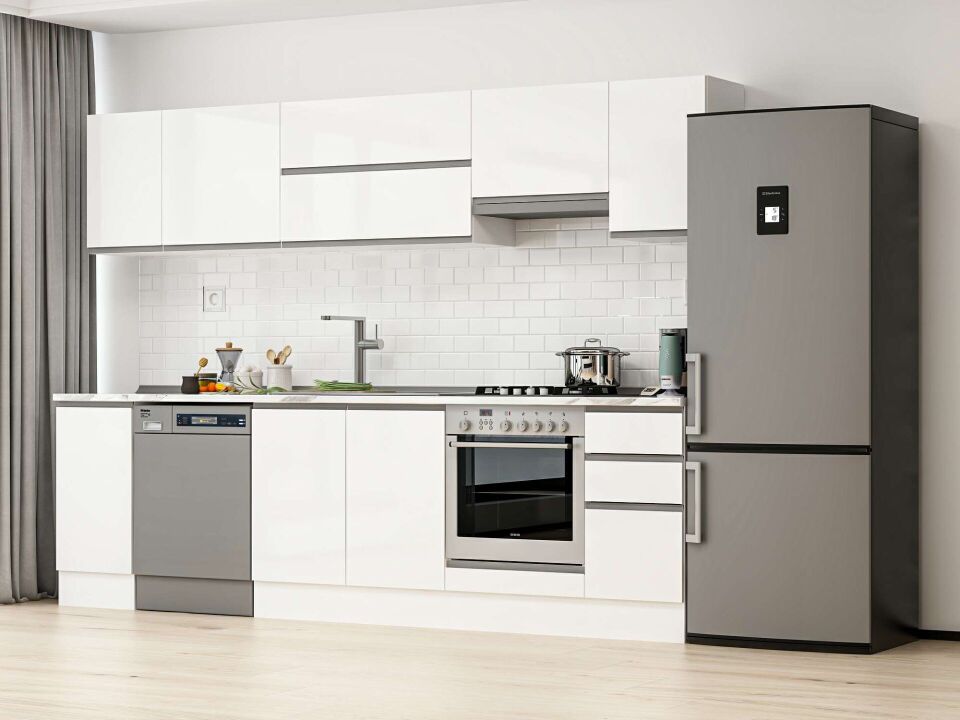 Alvinka 280X210 Cm High Gloss Mutfak Dolabı M-E80S40S40-1 High Gloss | Beyaz - Mdf