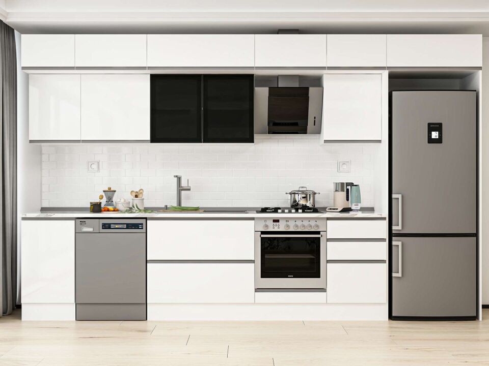 Alvinka 385X240 Cm High Gloss Mutfak Dolabı Mb-E90S45S50-3 High Gloss | Beyaz - Mdf