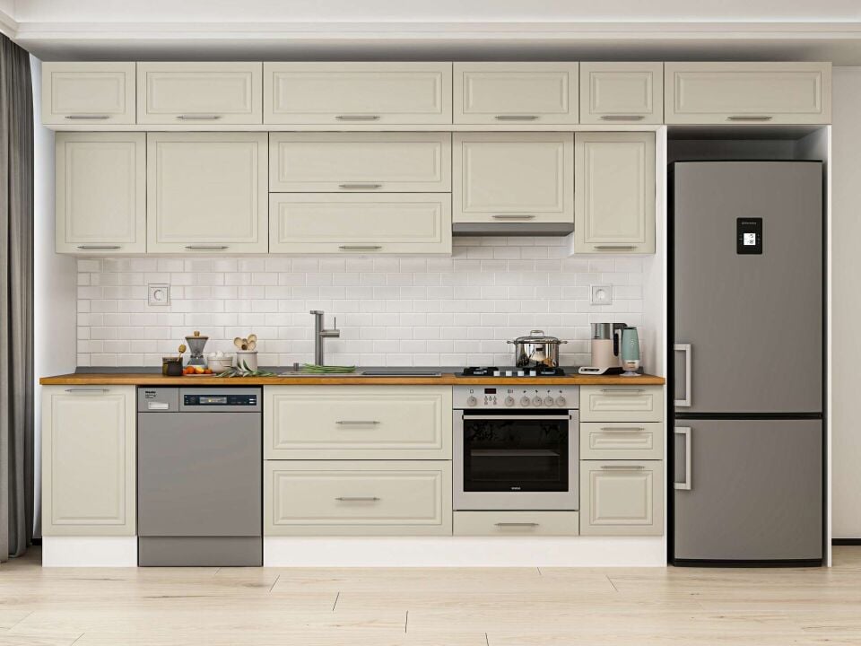 Alvinka 375X240 Cm Klasik Mebran Mutfak Dolabı Mb-E90S45S40-1 Mebran | Kumtaşı - Mdf